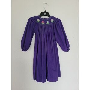 Royal Child Purple Corduroy Smocked Bishop Dress Embroidered Snails Girls 6X #10